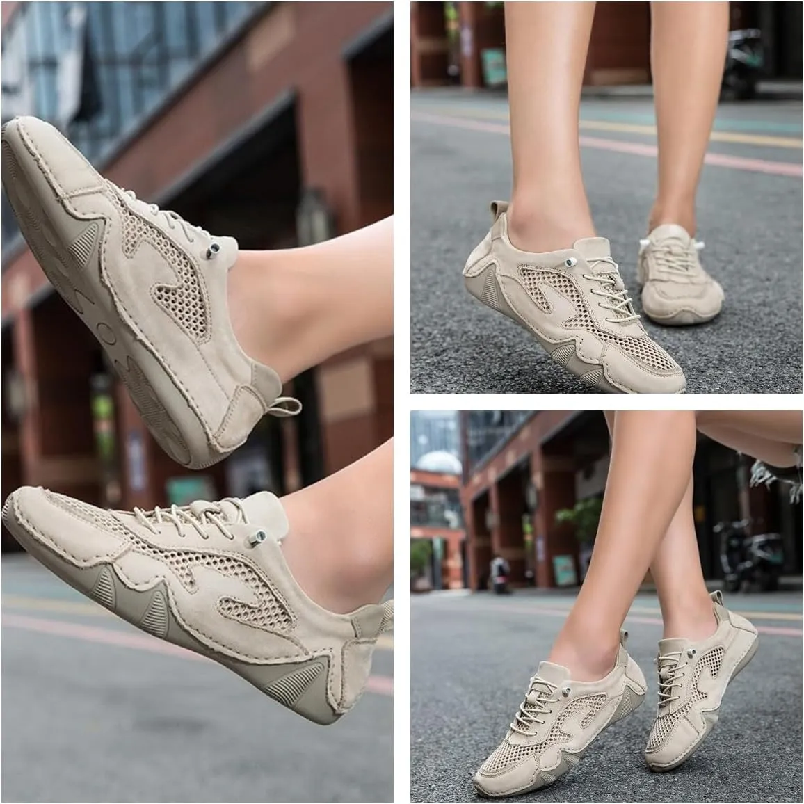 Women's Leather Outdoor Mesh Shoes Breathable Summer Sneakers Non-Slip Slip On Lightweight Sneakers Hiking & Walking Shoes