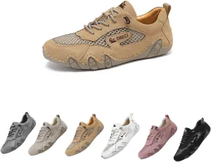 Women's Leather Outdoor Mesh Shoes Breathable Summer Sneakers Non-Slip Slip On Lightweight Sneakers Hiking & Walking Shoes