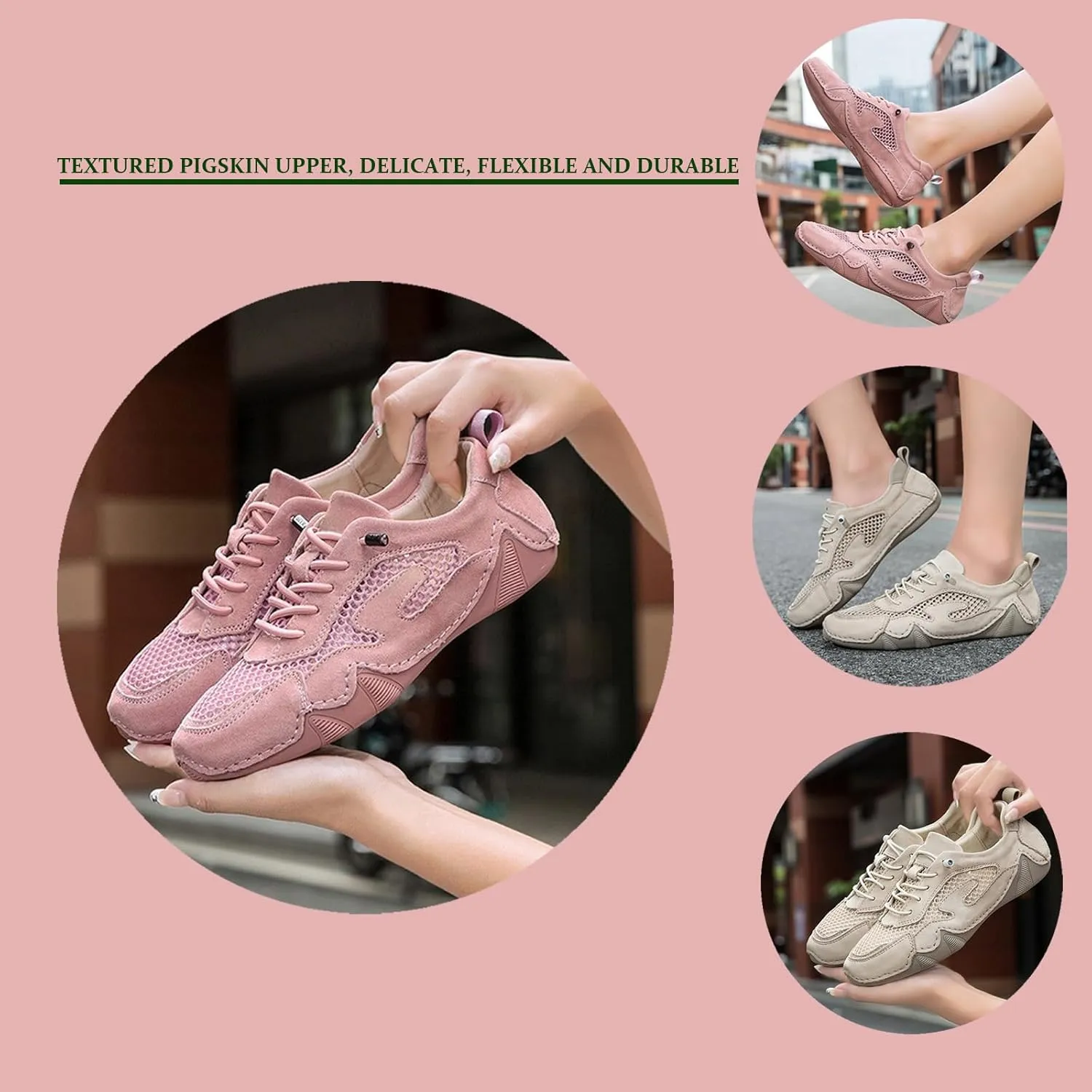 Women's Leather Outdoor Mesh Shoes Breathable Summer Sneakers Non-Slip Slip On Lightweight Sneakers Hiking & Walking Shoes