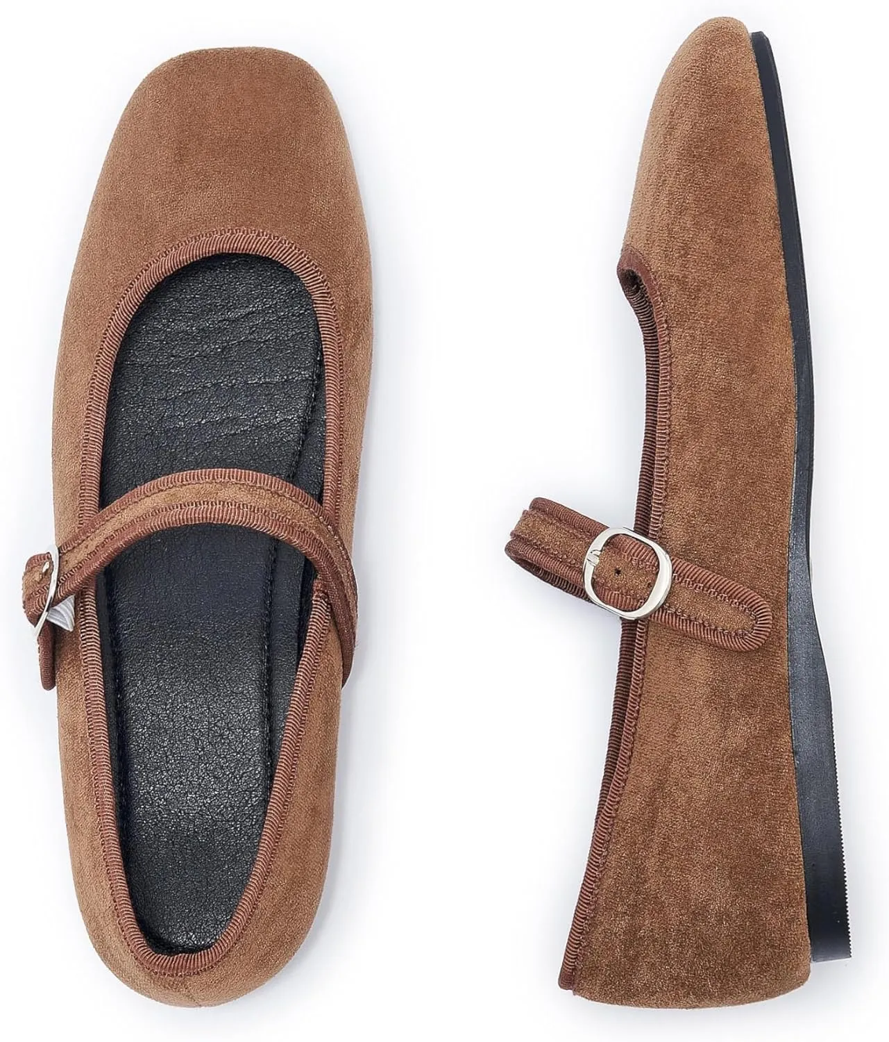 Women's Leopard Print Mary Jane Flats Square Toe Suede Ballet Flats for Women Buckle Strap Comfortable Fall Ballerina Shoes