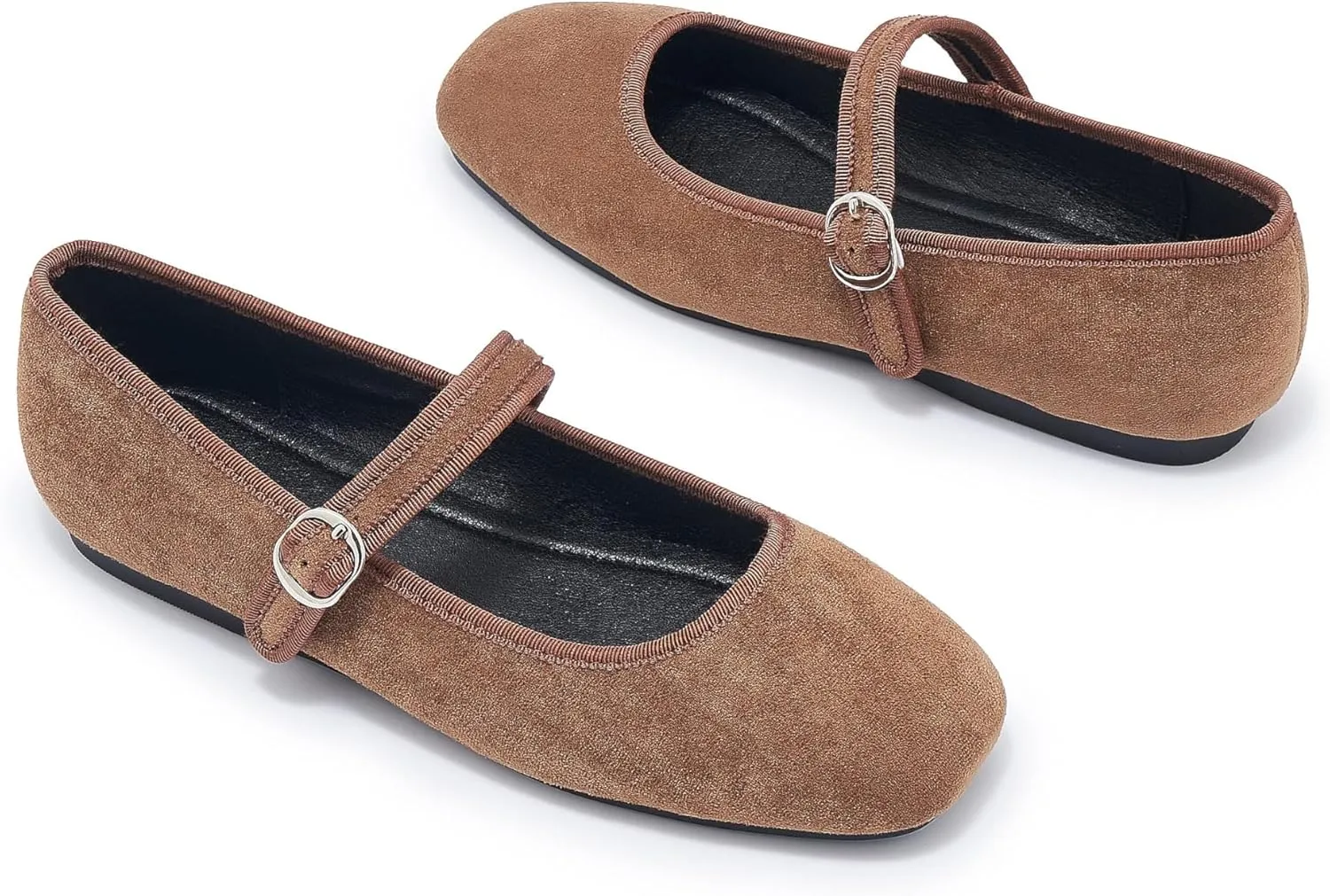 Women's Leopard Print Mary Jane Flats Square Toe Suede Ballet Flats for Women Buckle Strap Comfortable Fall Ballerina Shoes