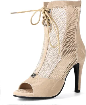 Women's Mesh Sandals Booties Peep Toe Fashion Dance Heels Zipper Wedding Boots Party Casual Stiletto