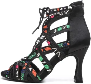 Women's Open Toe Ankle Dance Boots Latin Salsa Ballrooom Performence Practice Dance Shoes,YCL523