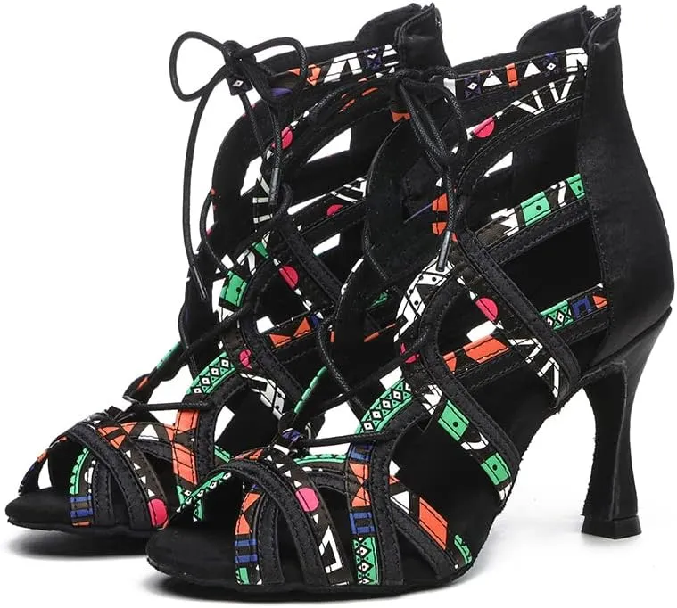 Women's Open Toe Ankle Dance Boots Latin Salsa Ballrooom Performence Practice Dance Shoes,YCL523