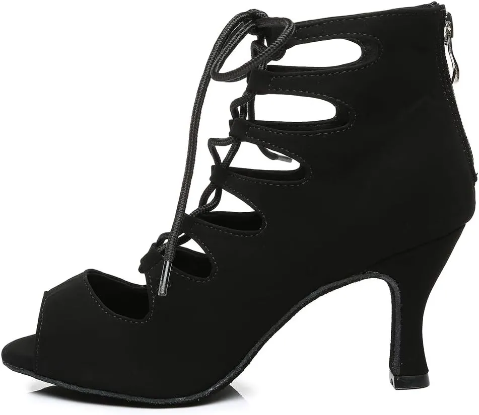 Women's Open Toe Ankle Latin Dance Boots Salsa Ballrooom Performence Practice Party Dance Shoes,YCL456