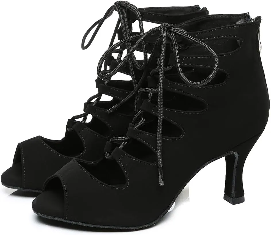 Women's Open Toe Ankle Latin Dance Boots Salsa Ballrooom Performence Practice Party Dance Shoes,YCL456