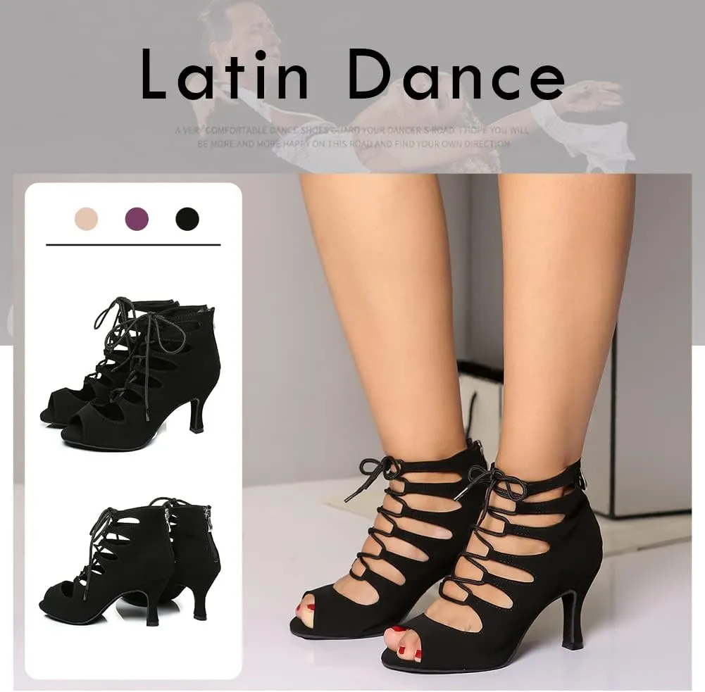 Women's Open Toe Ankle Latin Dance Boots Salsa Ballrooom Performence Practice Party Dance Shoes,YCL456