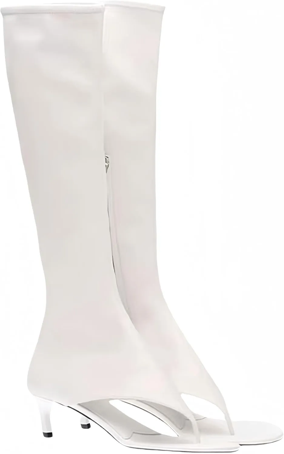 Womens Open Toe Thong Knee High Boots with Zipper Stretch Fabric and Kitten Low Heel Tall Sandal Boots