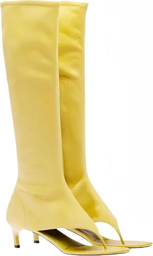 Womens Open Toe Thong Knee High Boots with Zipper Stretch Fabric and Kitten Low Heel Tall Sandal Boots