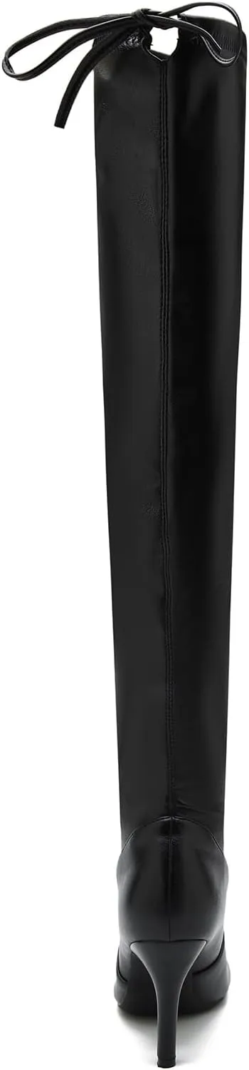 Women's Peep Toe Thigh High Boots Over The Knee Boot Sexy Stiletto Heel Lace Up Open Toe Pull on Long Boots
