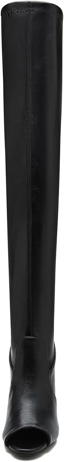 Women's Peep Toe Thigh High Boots Over The Knee Boot Sexy Stiletto Heel Lace Up Open Toe Pull on Long Boots