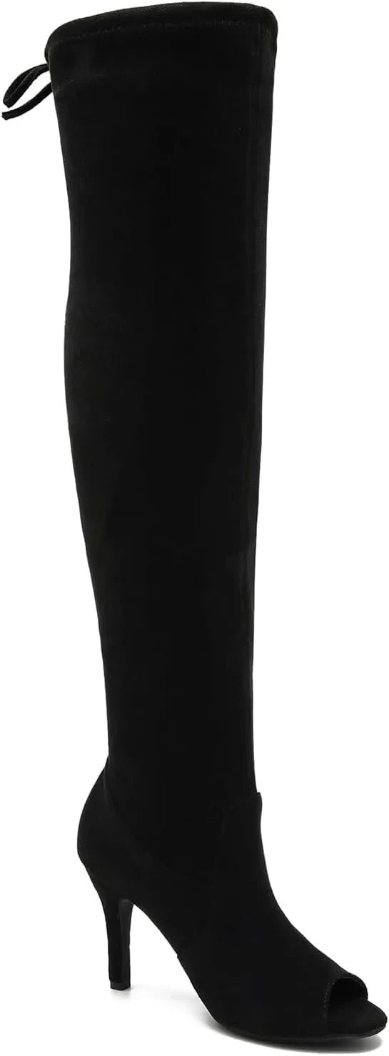 Women's Peep Toe Thigh High Boots Over The Knee Boot Sexy Stiletto Heel Lace Up Open Toe Pull on Long Boots