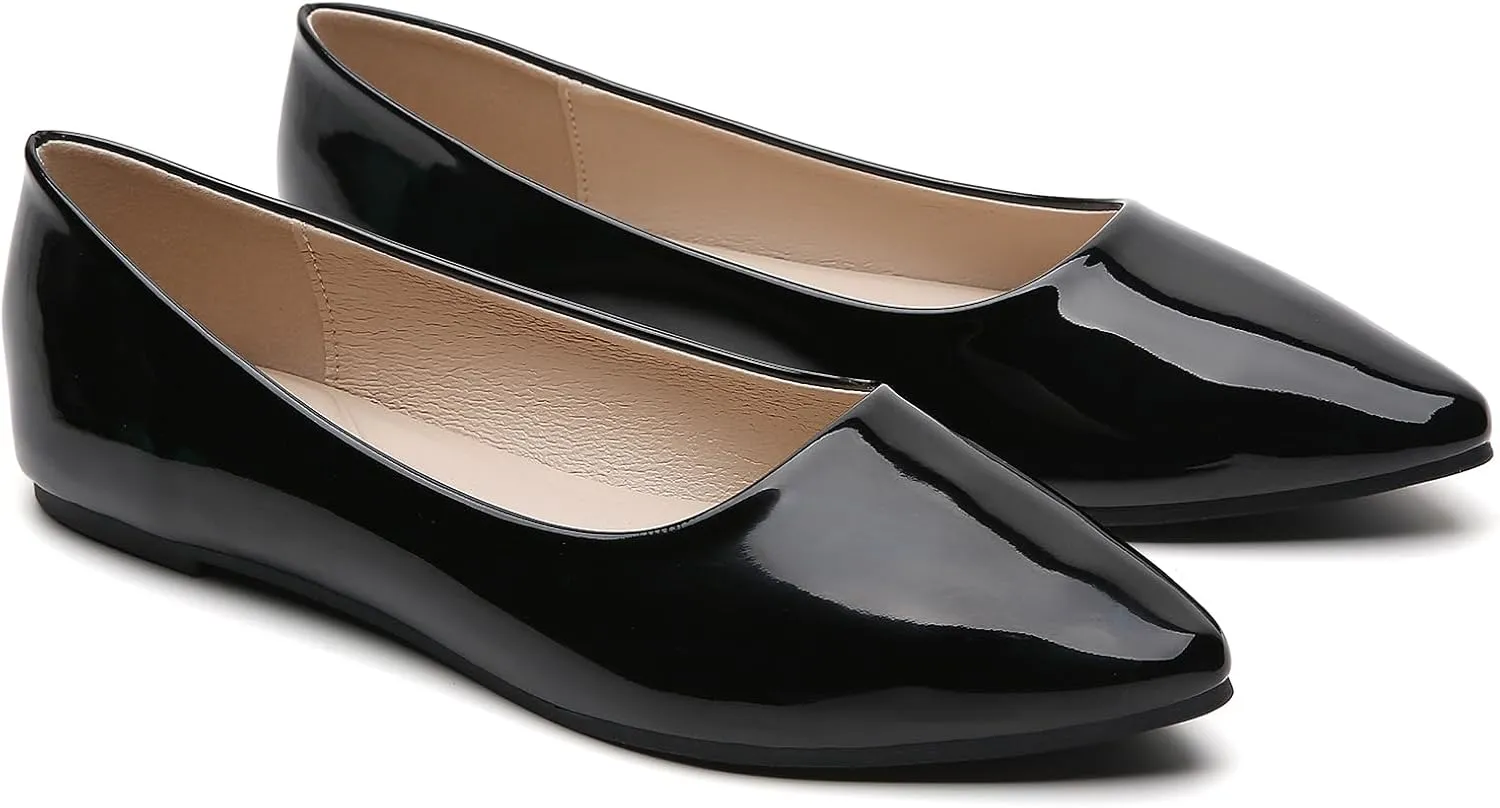 Women's Pointy Toe Loafer Flat Comfortable Faux Suede Work Shoes, Cute Penny Loafer Slip On Ballet Flat