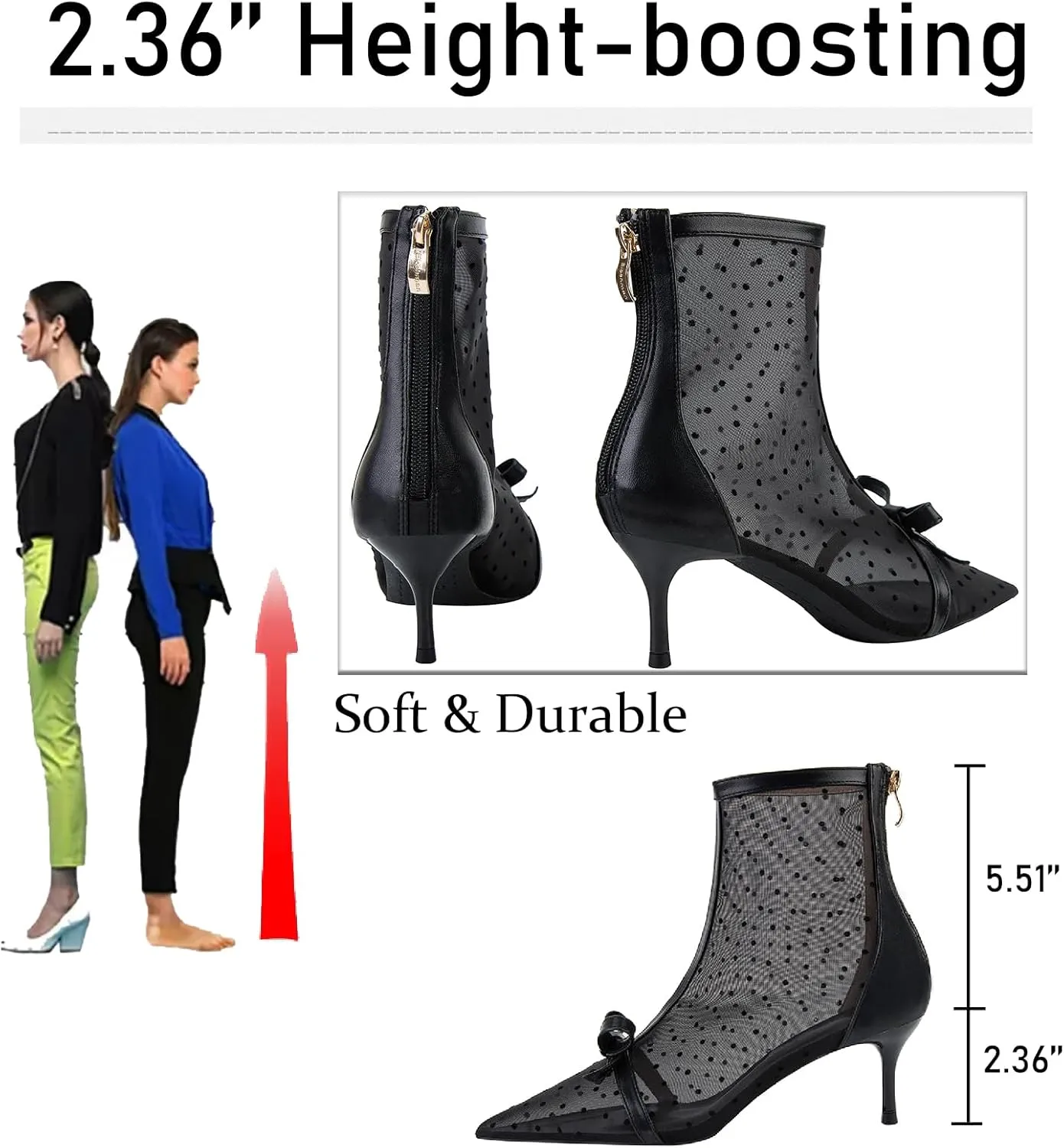 Women's Polka Dot Mesh Stiletto Ankle Boots With Back Zipper Sexy Breathable Pointed Toe High Heel Summer Booties for Party Evening Dress Boots