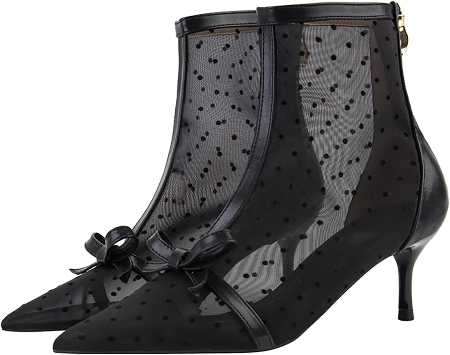 Women's Polka Dot Mesh Stiletto Ankle Boots With Back Zipper Sexy Breathable Pointed Toe High Heel Summer Booties for Party Evening Dress Boots
