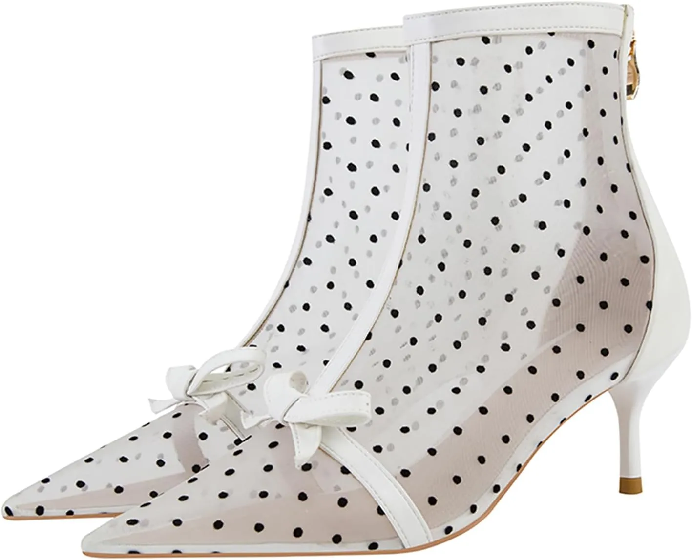 Women's Polka Dot Mesh Stiletto Ankle Boots With Back Zipper Sexy Breathable Pointed Toe High Heel Summer Booties for Party Evening Dress Boots