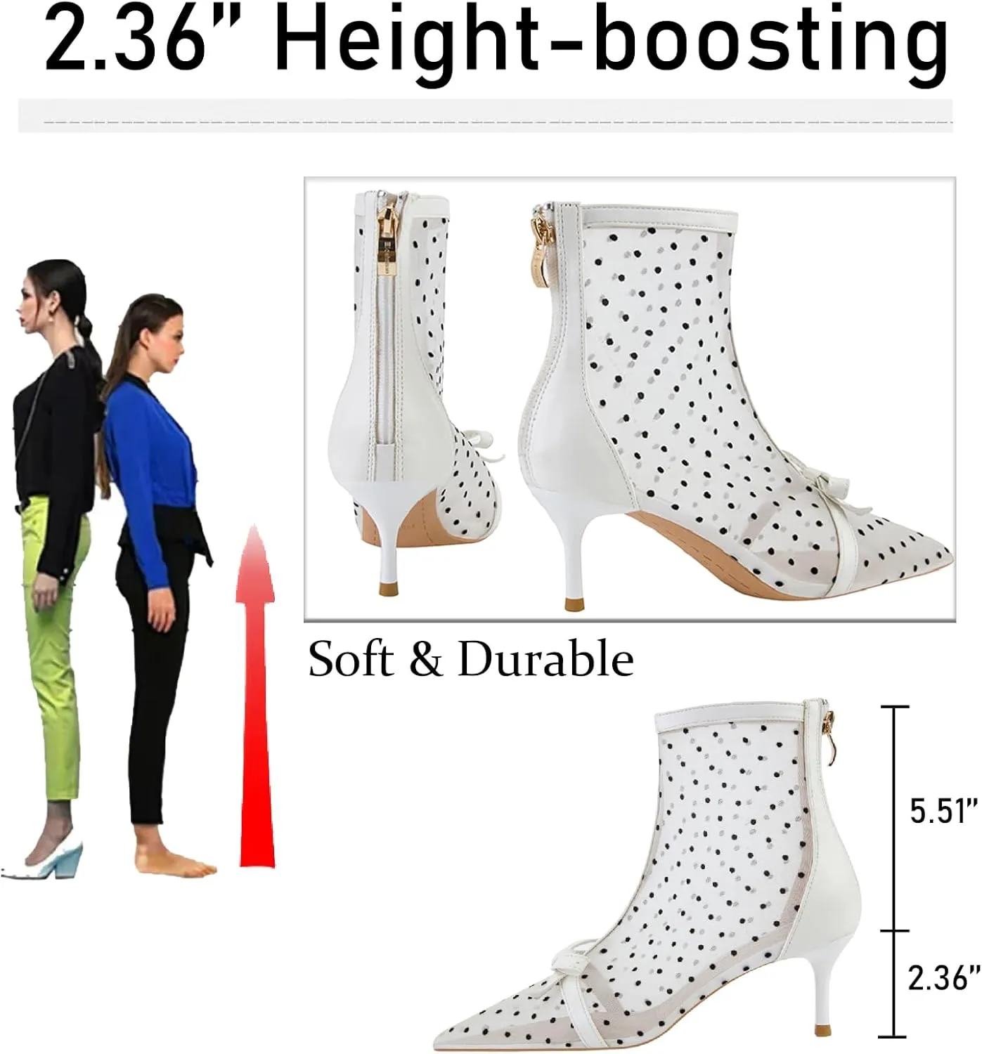Women's Polka Dot Mesh Stiletto Ankle Boots With Back Zipper Sexy Breathable Pointed Toe High Heel Summer Booties for Party Evening Dress Boots