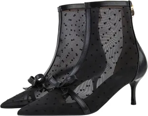 Women's Polka Dot Mesh Stiletto Ankle Boots With Back Zipper Sexy Breathable Pointed Toe High Heel Summer Booties for Party Evening Dress Boots