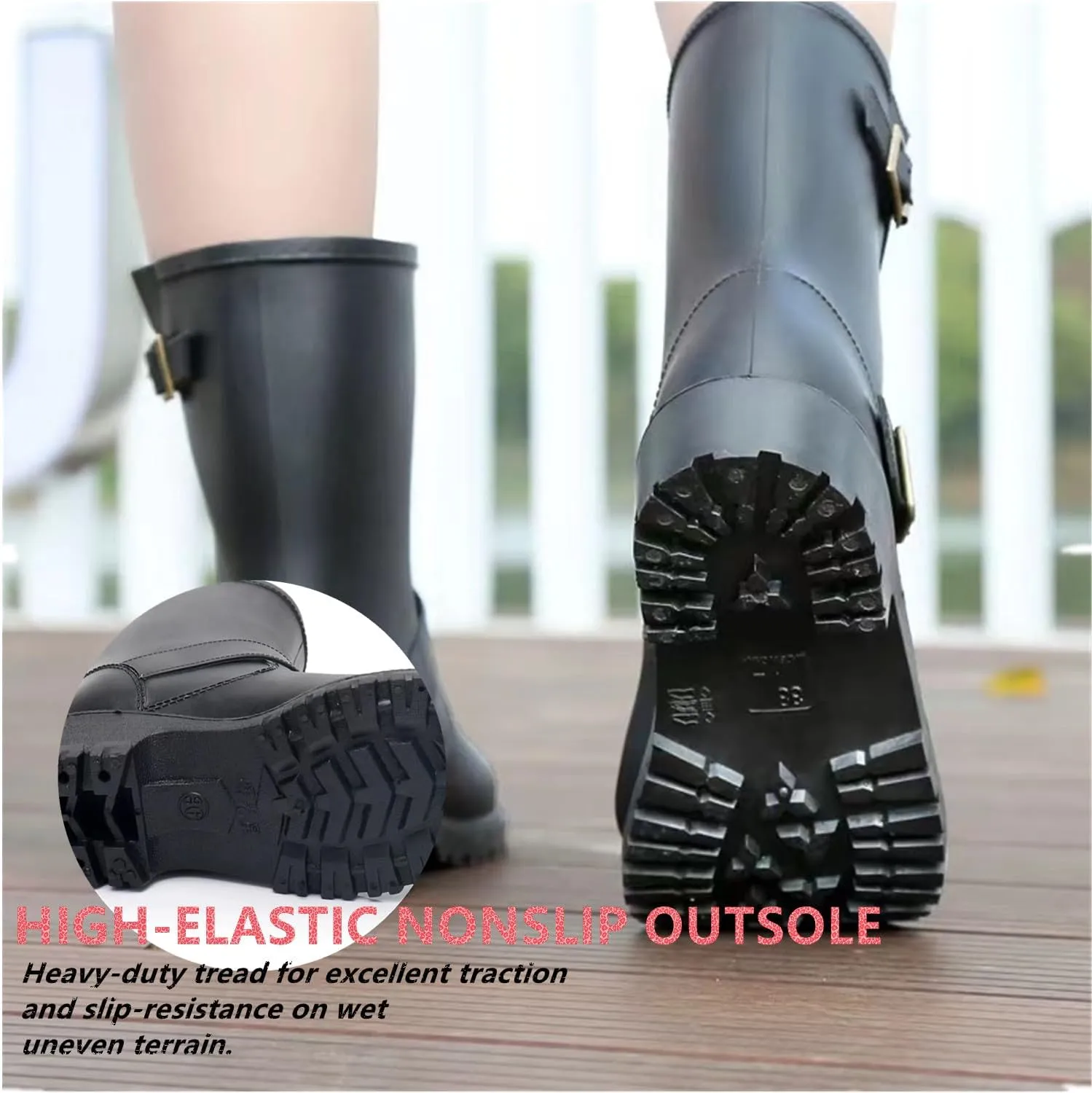 Women's rain boots Mid-Calf Waterproof, Water Boots for Women Anti-slip Soft Outsole