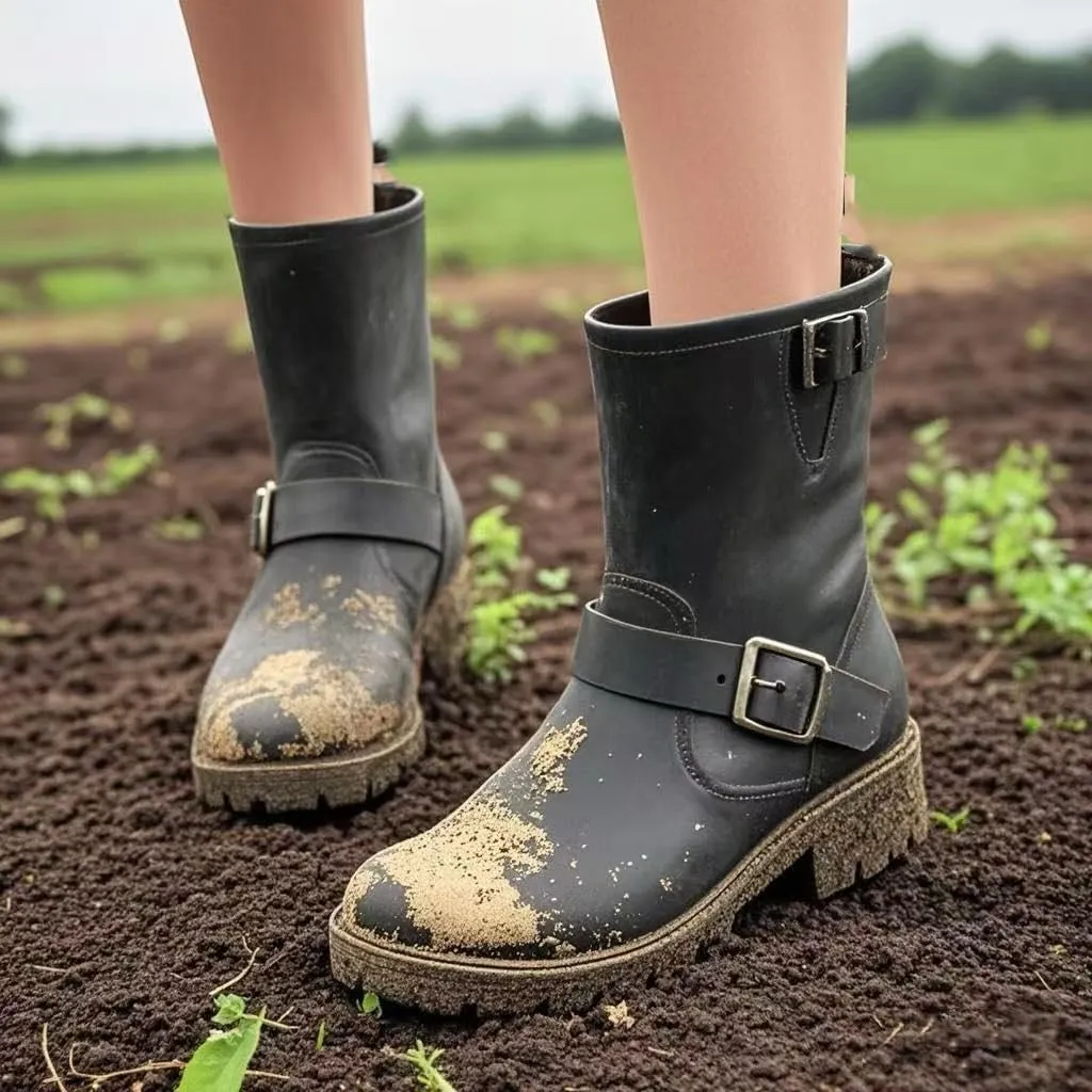 Women's rain boots Mid-Calf Waterproof, Water Boots for Women Anti-slip Soft Outsole