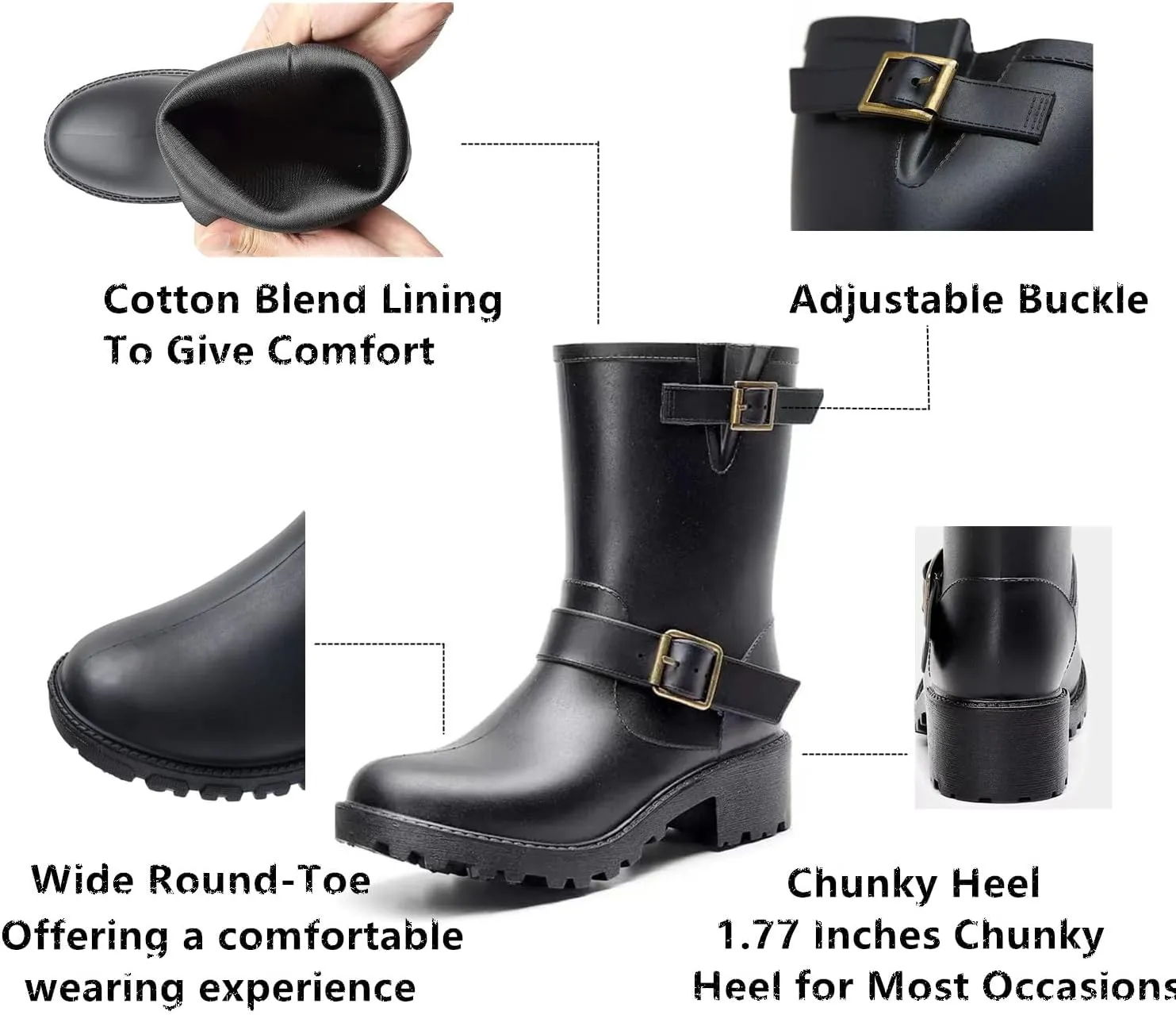 Women's rain boots Mid-Calf Waterproof, Water Boots for Women Anti-slip Soft Outsole