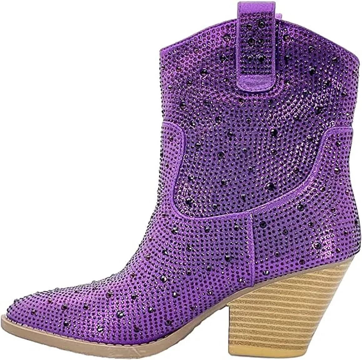 Women's Rhinestone Block Heel Mid Calf Short Ankle Booties Knee High Boots