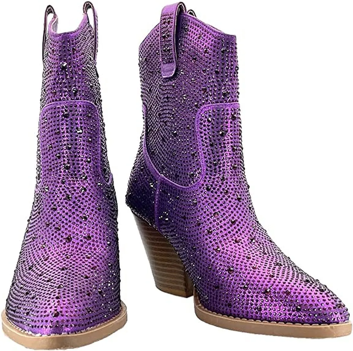Women's Rhinestone Block Heel Mid Calf Short Ankle Booties Knee High Boots