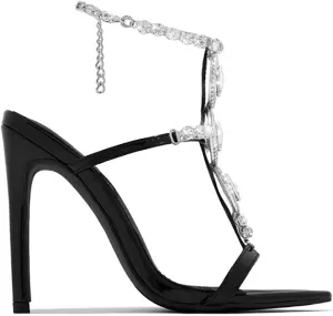 Women's Rhinestone Open Toe Ankle Strap Stiletto Heel Sandals Wedding Dress Party Sandals