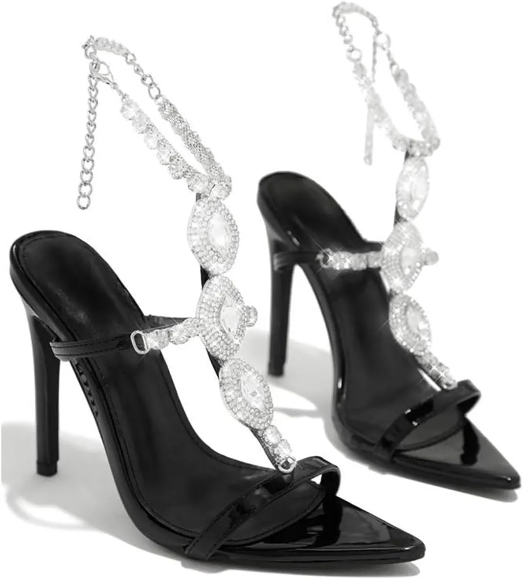 Women's Rhinestone Open Toe Ankle Strap Stiletto Heel Sandals Wedding Dress Party Sandals