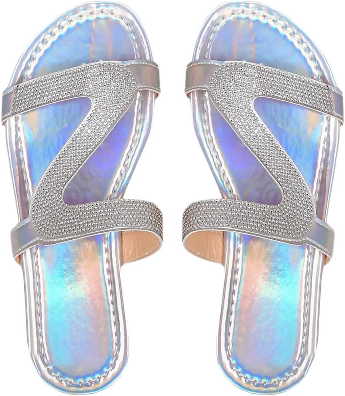 Women's Rhinestone Sparkly Holographic Sandals Casual Slippers