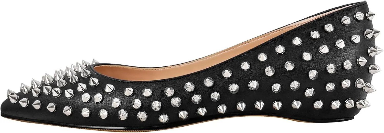 Women's Rivet Pointed Toe Slip on Flats Shoes,Fashion Studded Leather Comfortable Office