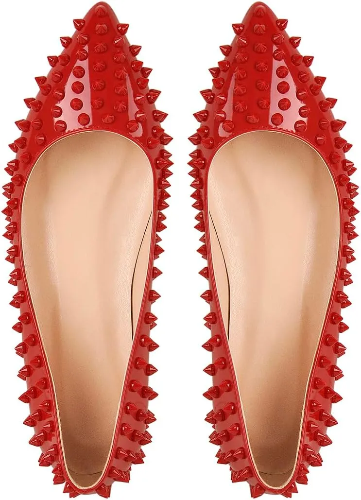 Women's Rivet Pointed Toe Slip on Flats Shoes,Fashion Studded Leather Comfortable Office
