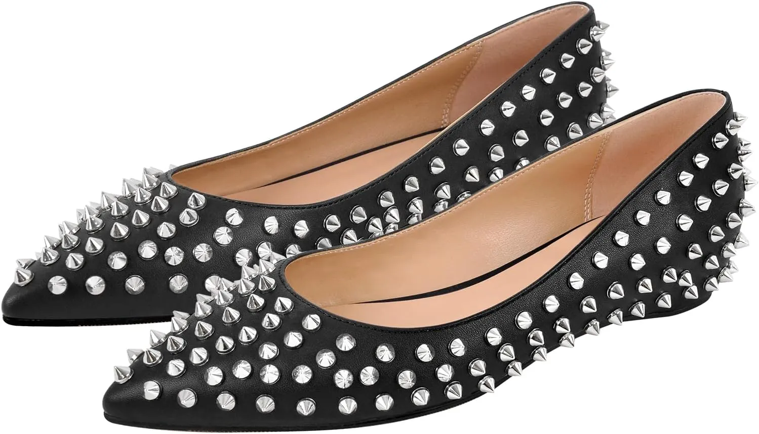 Women's Rivet Pointed Toe Slip on Flats Shoes,Fashion Studded Leather Comfortable Office