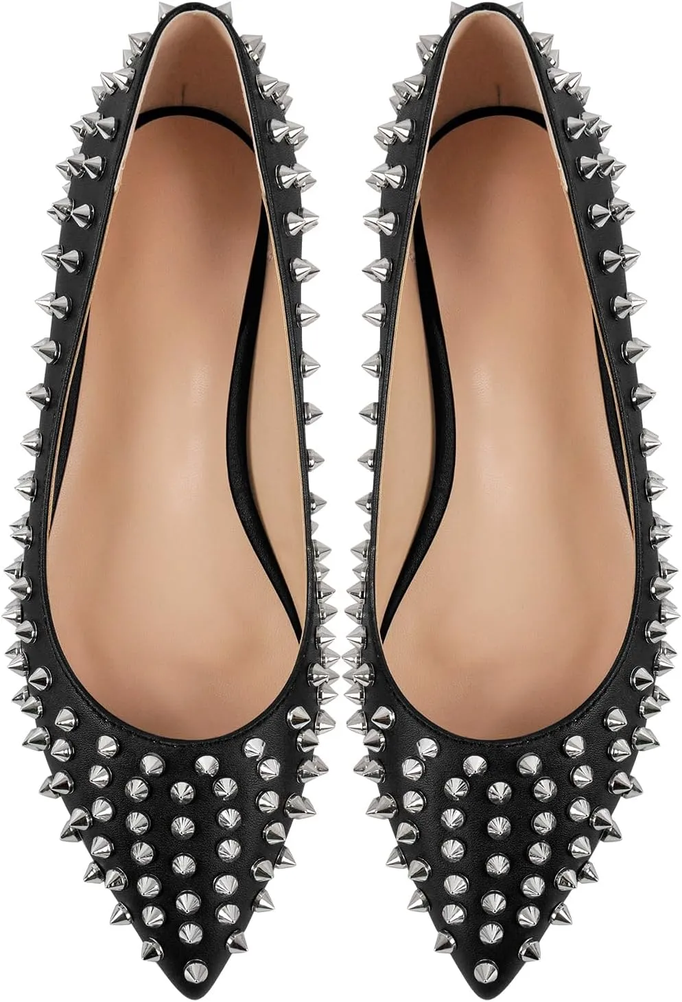 Women's Rivet Pointed Toe Slip on Flats Shoes,Fashion Studded Leather Comfortable Office