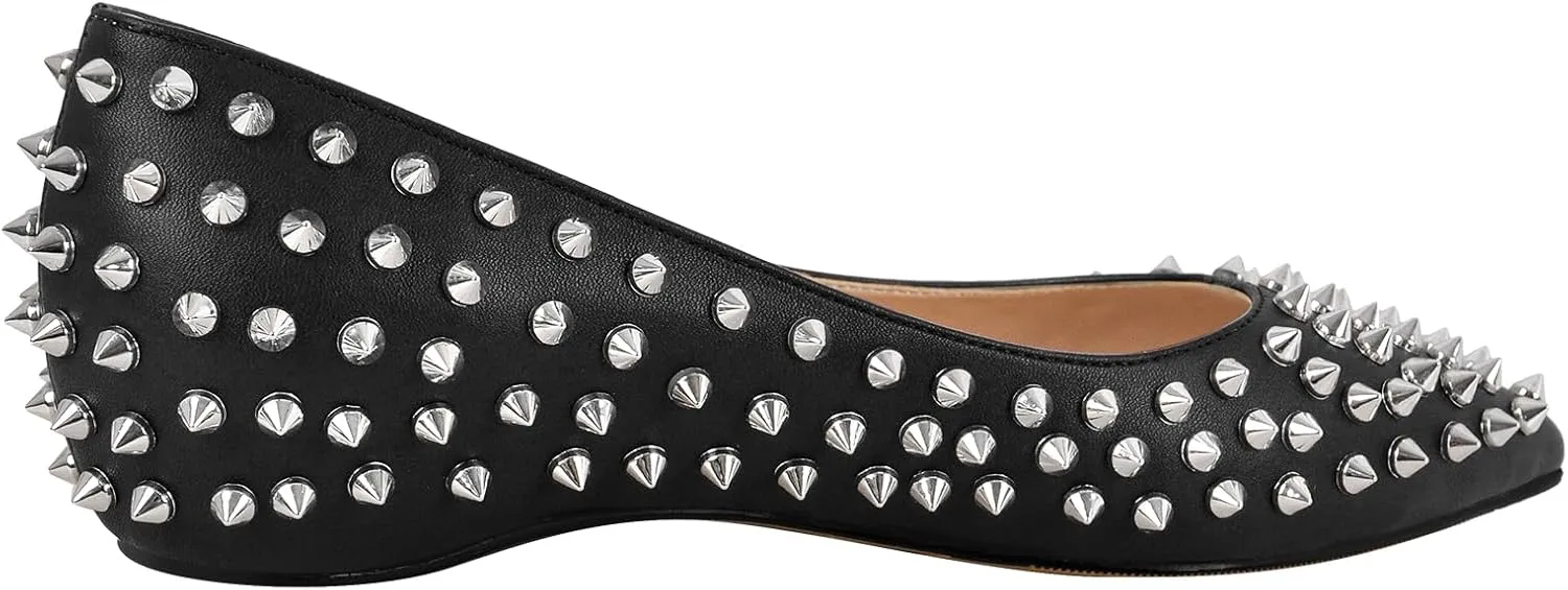 Women's Rivet Pointed Toe Slip on Flats Shoes,Fashion Studded Leather Comfortable Office