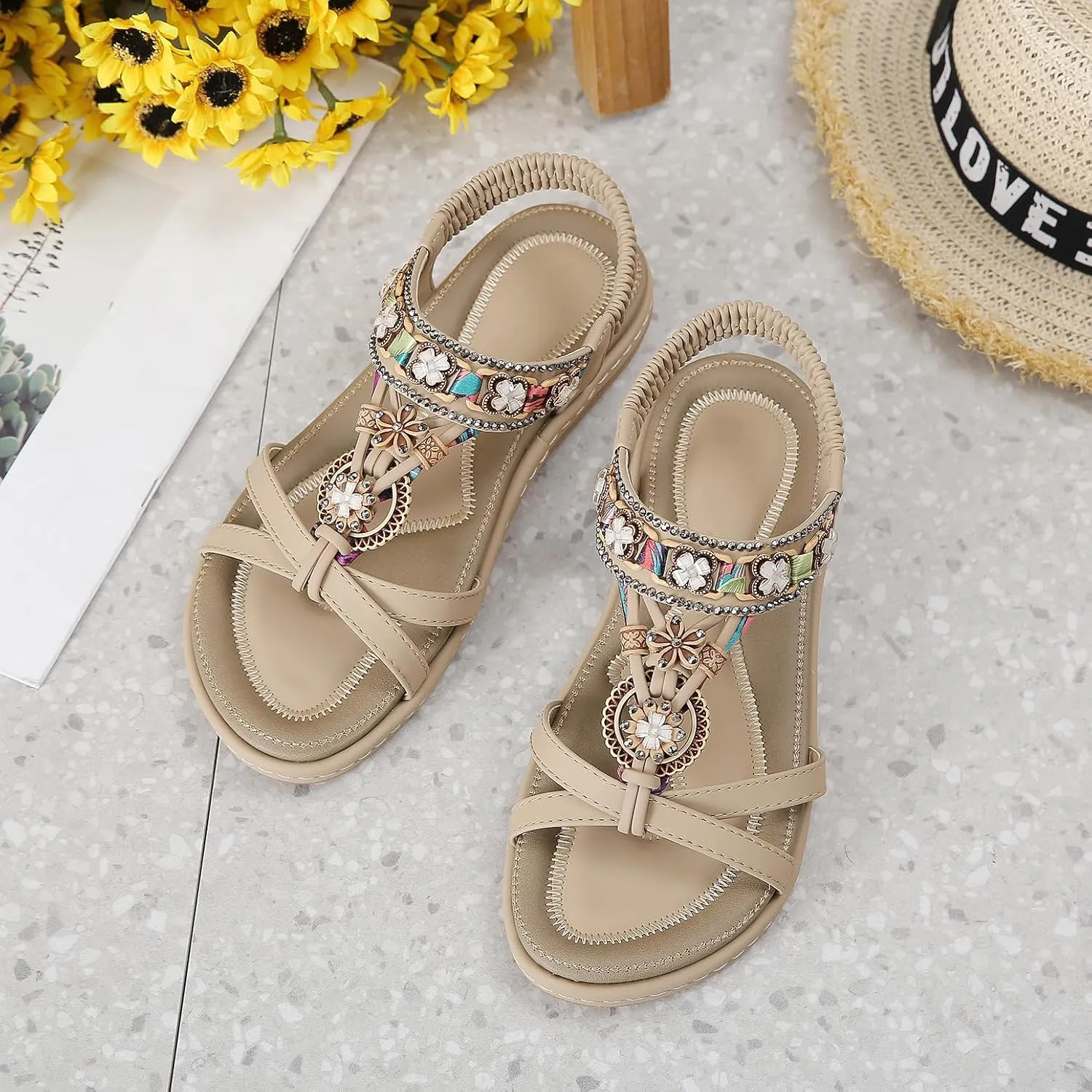 Womens Sandals Comfort Summer Shoes Bohemian Outdoor Beach Walking Flat Sandals