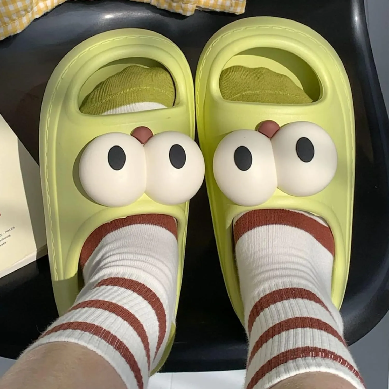 Women’s Slides Cute Bathroom Slippers Non-Slip Couple Matching Sandals with Cartoon Eyes
