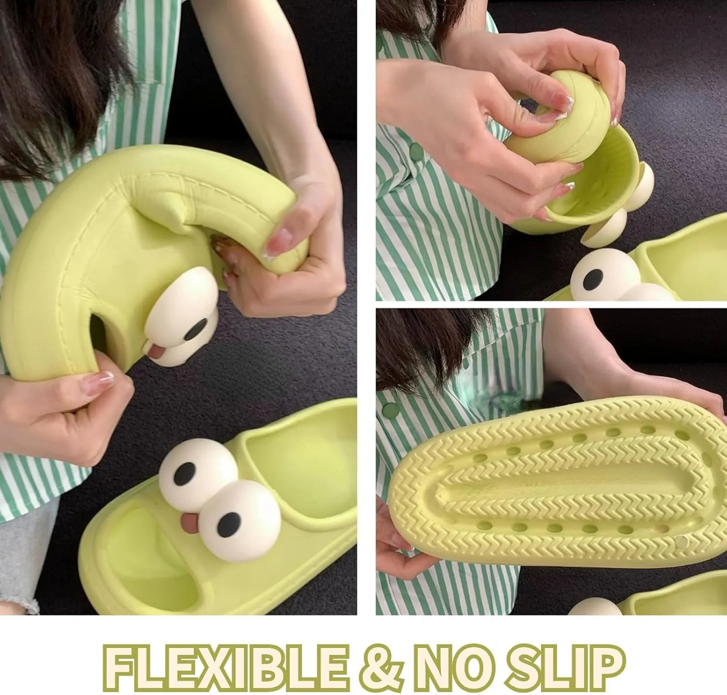 Women’s Slides Cute Bathroom Slippers Non-Slip Couple Matching Sandals with Cartoon Eyes