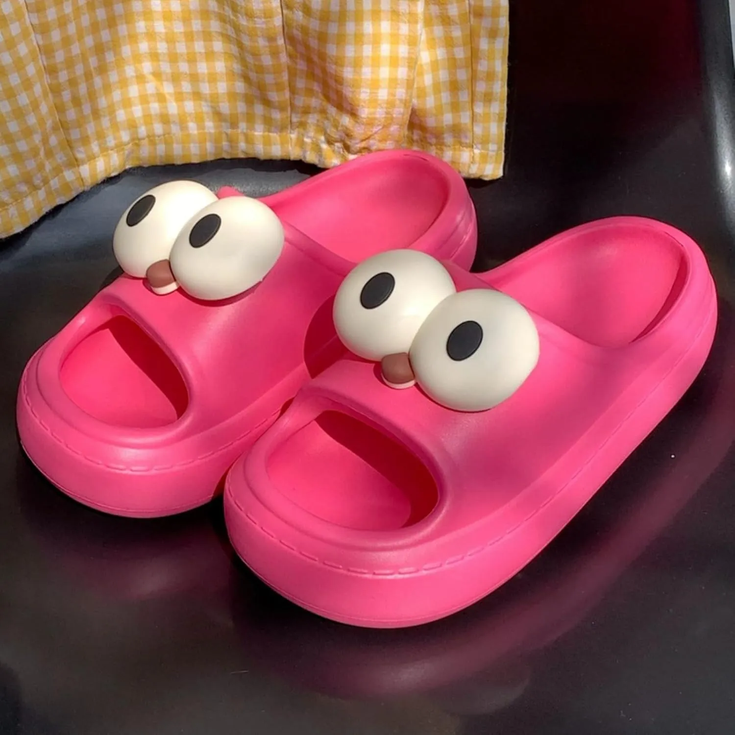 Women’s Slides Cute Bathroom Slippers Non-Slip Couple Matching Sandals with Cartoon Eyes