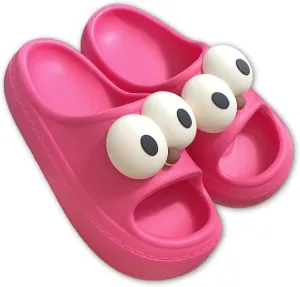 Women’s Slides Cute Bathroom Slippers Non-Slip Couple Matching Sandals with Cartoon Eyes
