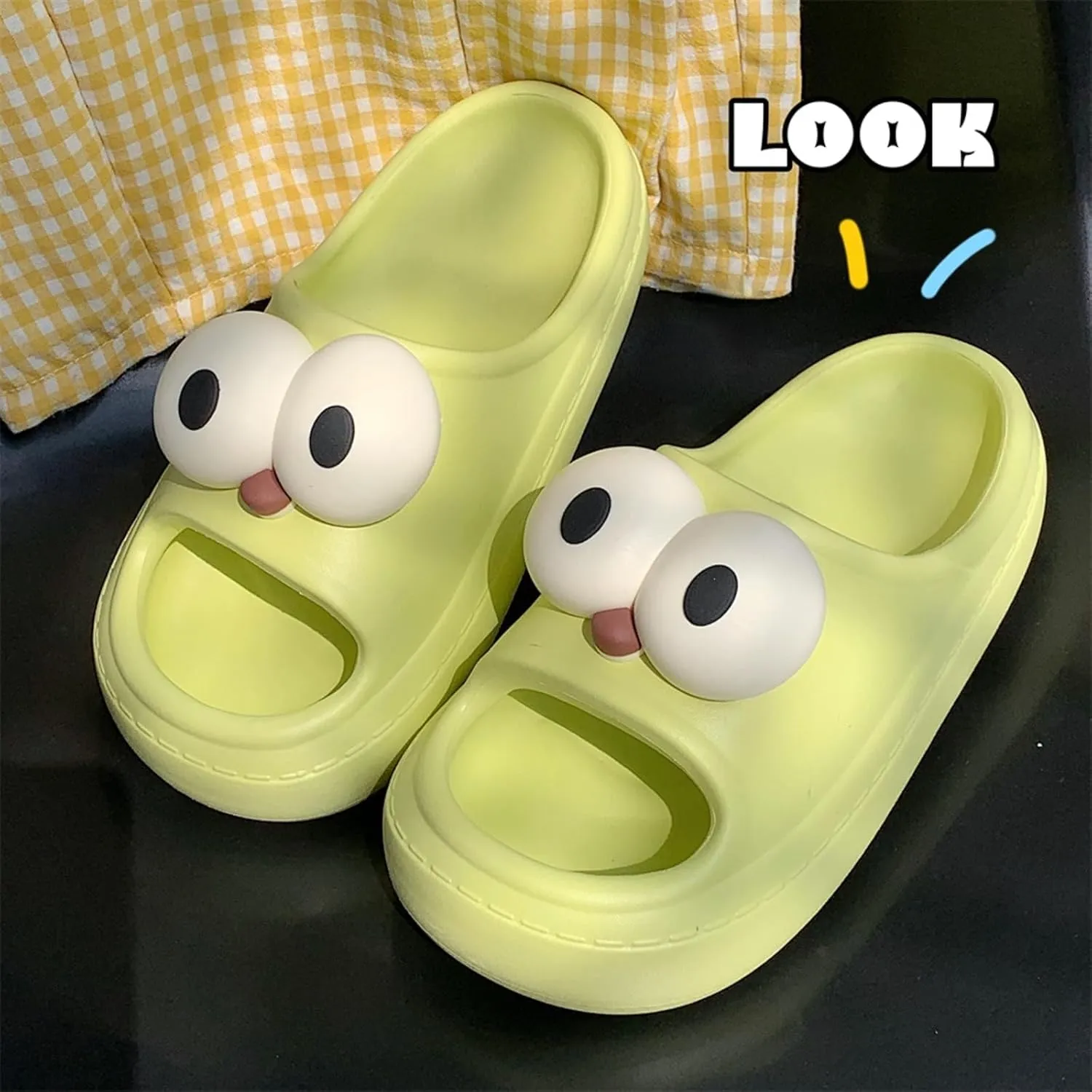 Women’s Slides Cute Bathroom Slippers Non-Slip Couple Matching Sandals with Cartoon Eyes