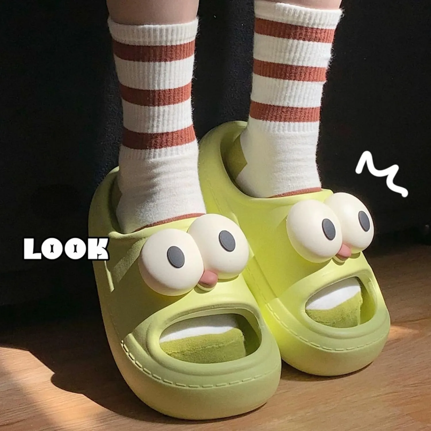 Women’s Slides Cute Bathroom Slippers Non-Slip Couple Matching Sandals with Cartoon Eyes