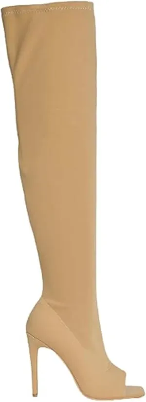Women's Stiletto Heel Thigh High Boots Peep Toe Pull on Over The Knee Boots