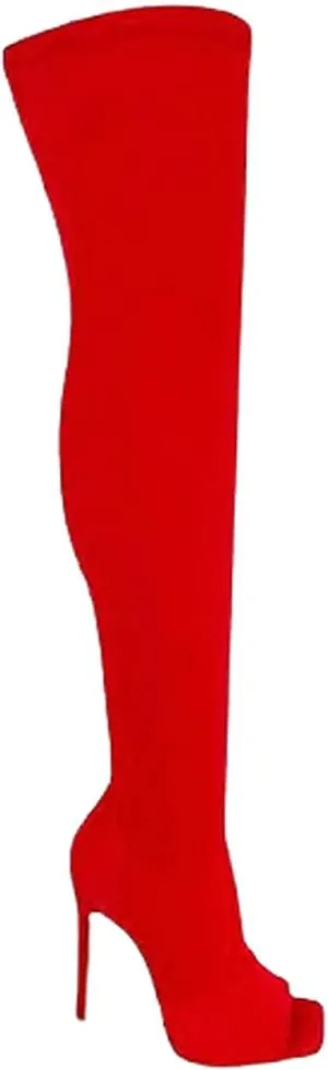 Women's Stiletto Heel Thigh High Boots Peep Toe Pull on Over The Knee Boots