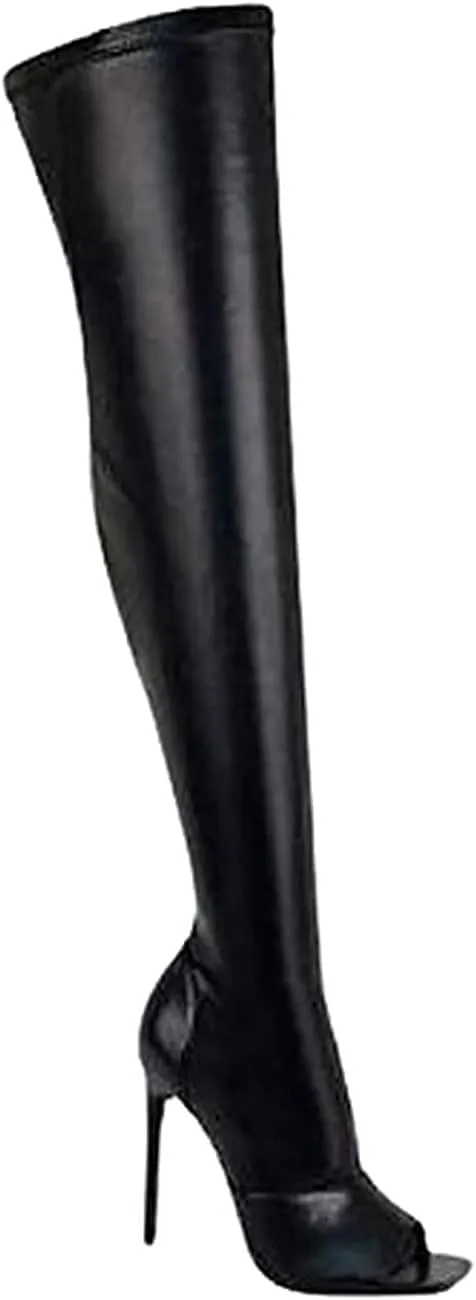 Women's Stiletto Heel Thigh High Boots Peep Toe Pull on Over The Knee Boots