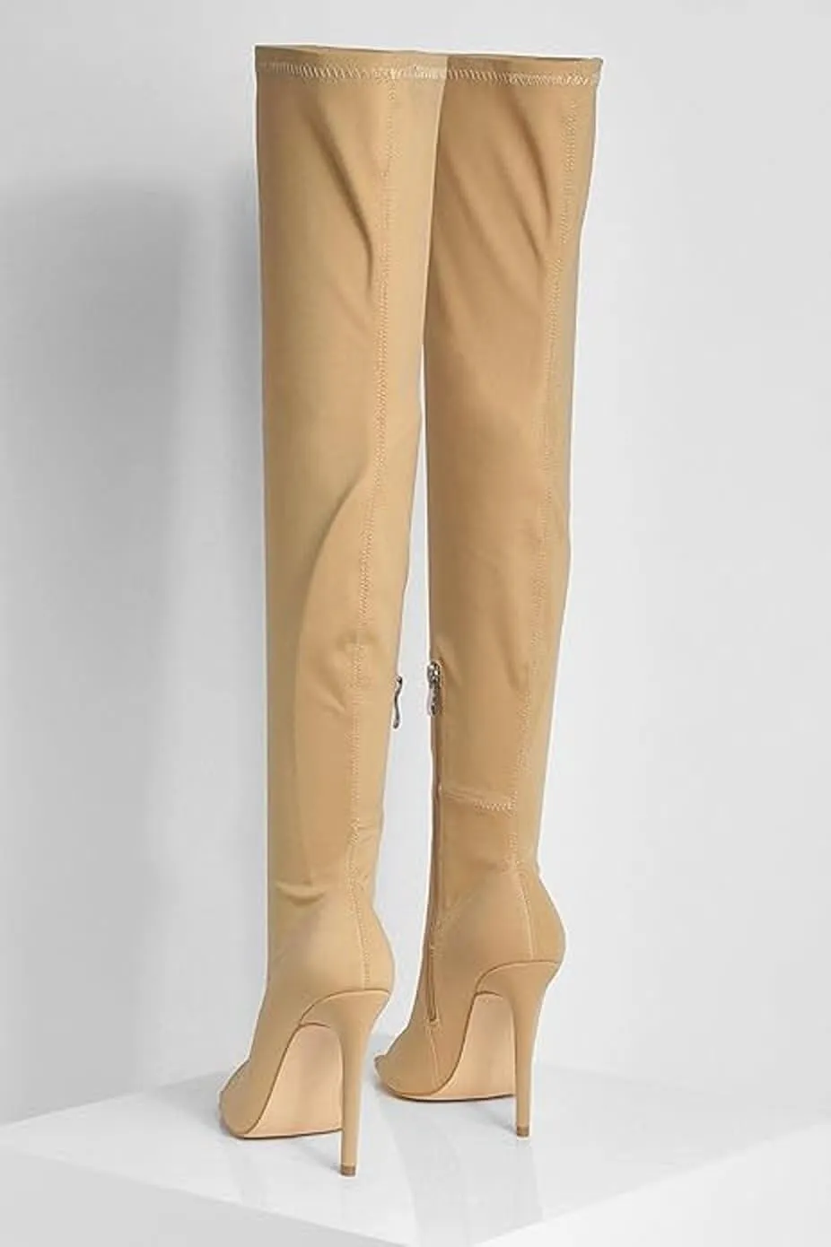 Women's Stiletto Heel Thigh High Boots Peep Toe Pull on Over The Knee Boots