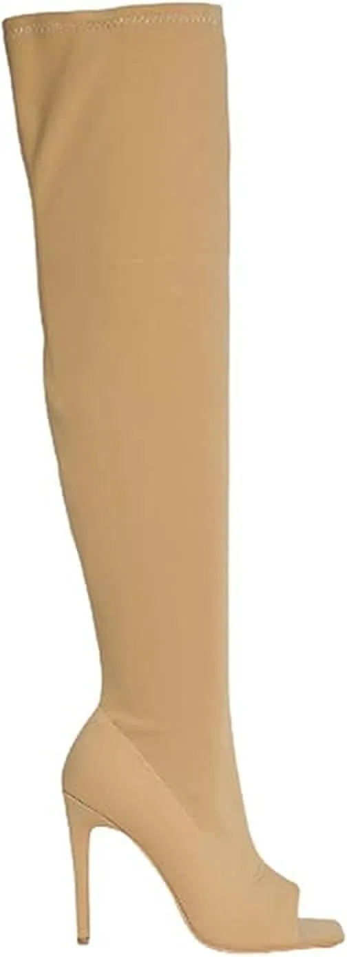 Women's Stiletto Heel Thigh High Boots Peep Toe Pull on Over The Knee Boots