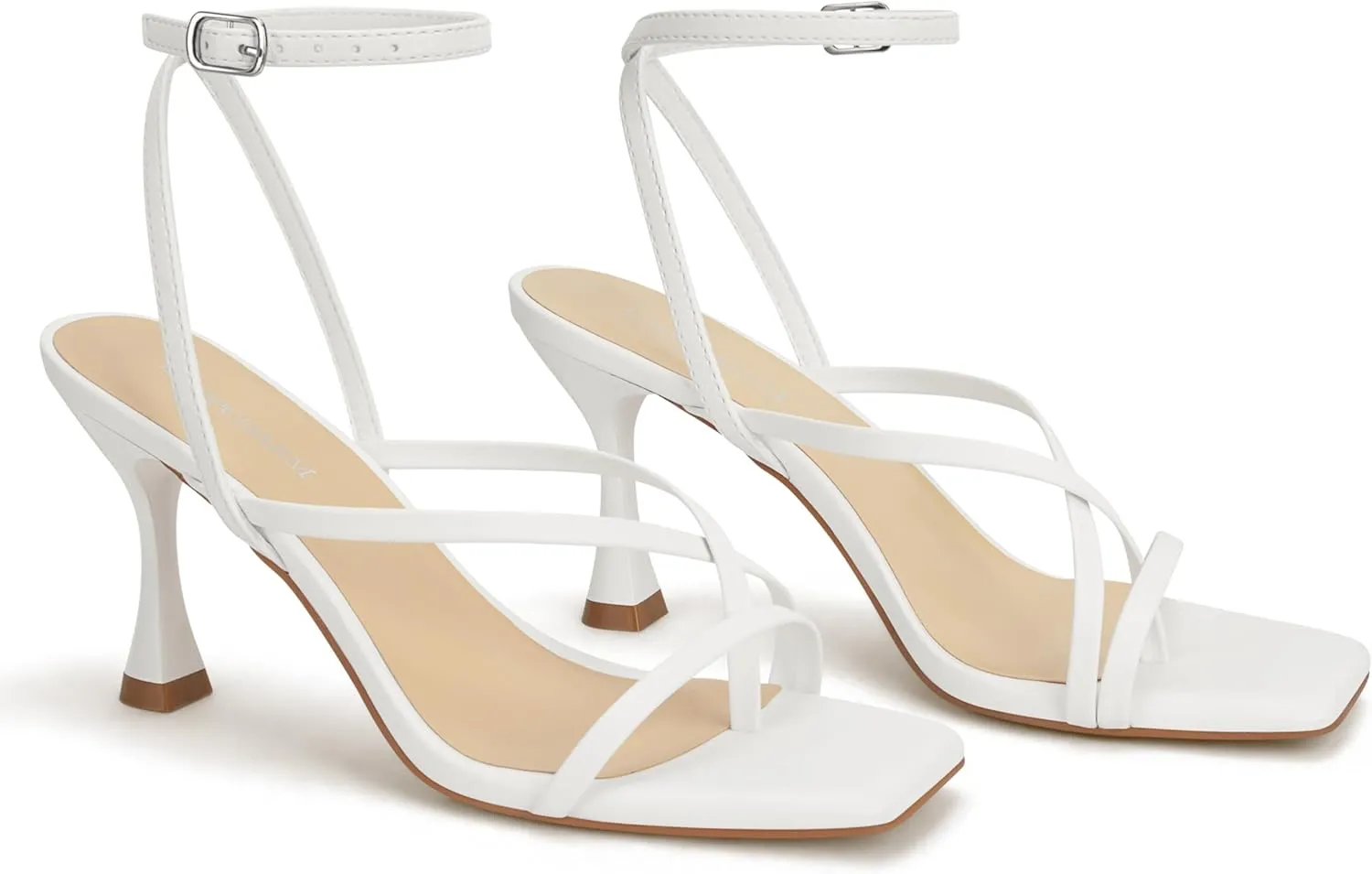 Women's Strappy High Heels Sandals Square Open Toe Ankle Strap Slingback Thong Stilettos Shoes for Wedding