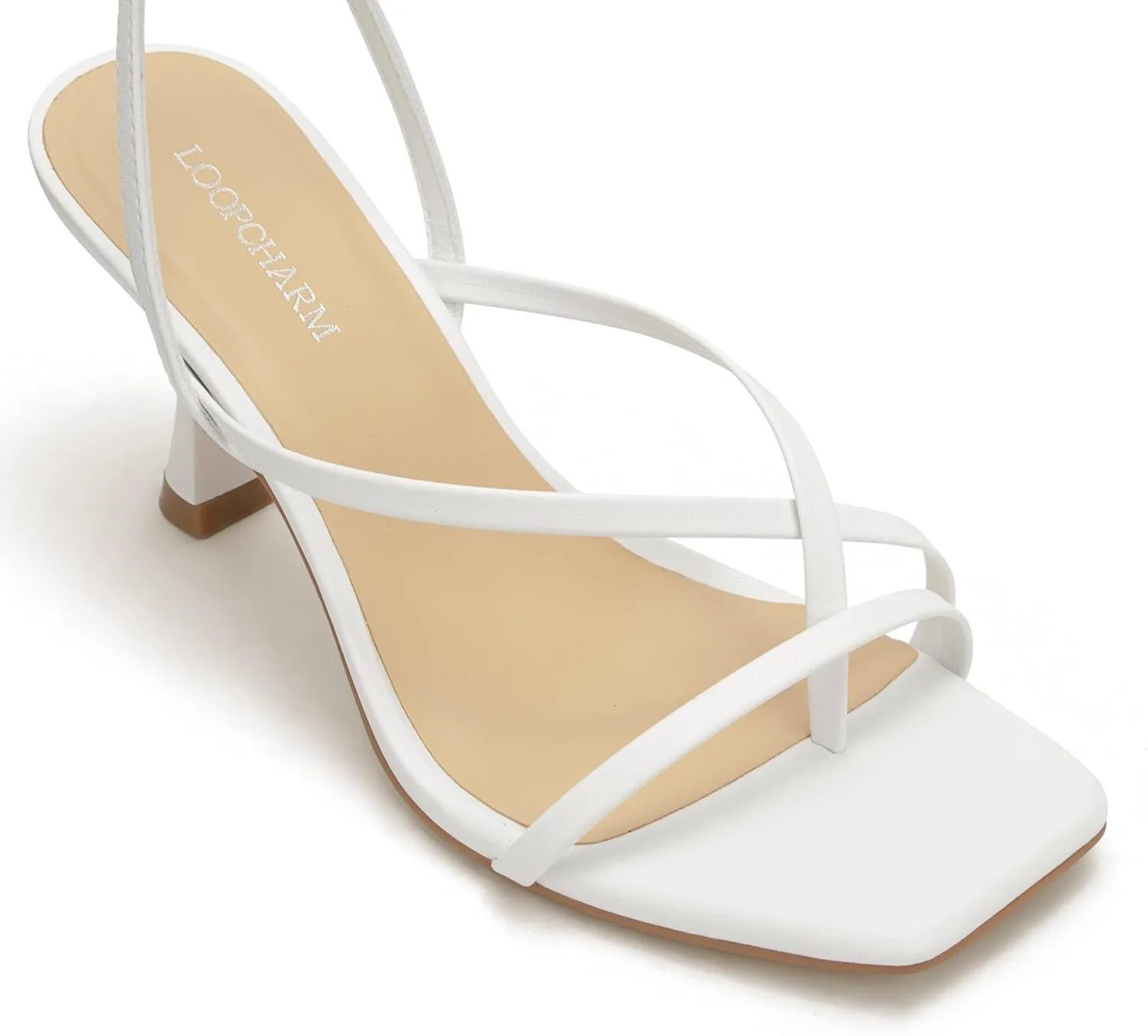 Women's Strappy High Heels Sandals Square Open Toe Ankle Strap Slingback Thong Stilettos Shoes for Wedding