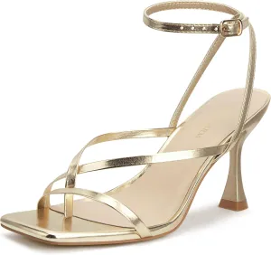 Women's Strappy High Heels Sandals Square Open Toe Ankle Strap Slingback Thong Stilettos Shoes for Wedding